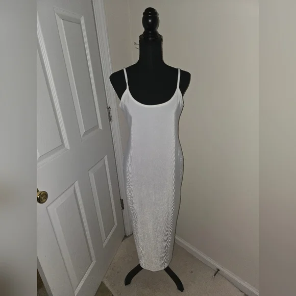 spaghetti strap dress fashion nova Sleeveless Nylon Blend Scoop Neck, Contour Scoop Neck Spaghetti Strap Maxi Dress in Bone, Size XL,